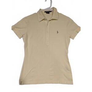 Ralph Lauren Golf Classic Pique Polo Shirt Solid Cream Casual Top Womens Medium